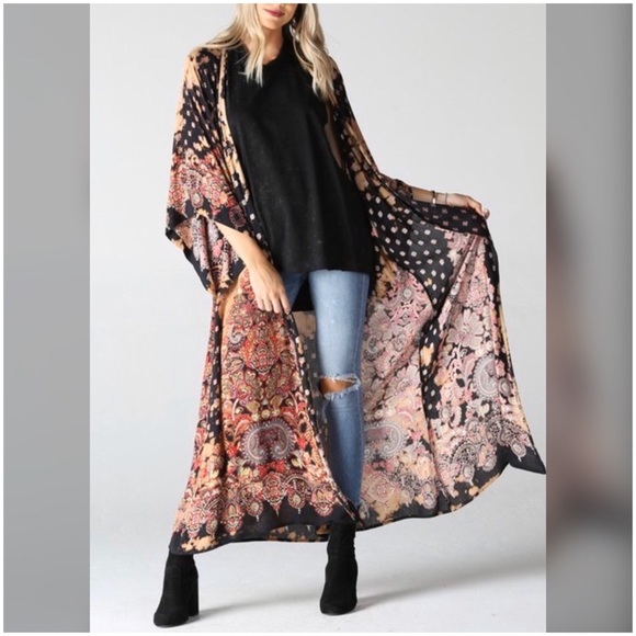 Angie Sweaters - <LAST>Tie Dye Print Duster Kimono Cardigan